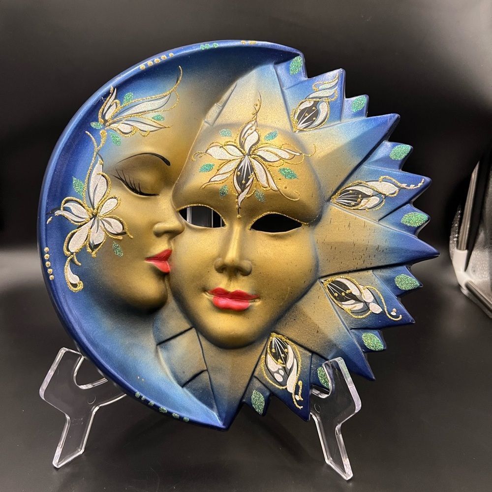 Beautiful hand painted sun & moon face wall decor.  Made in Italy.